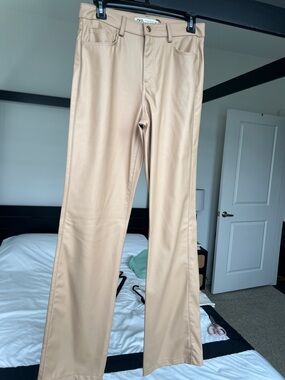 Zara Pants in Tan Faux-Leather